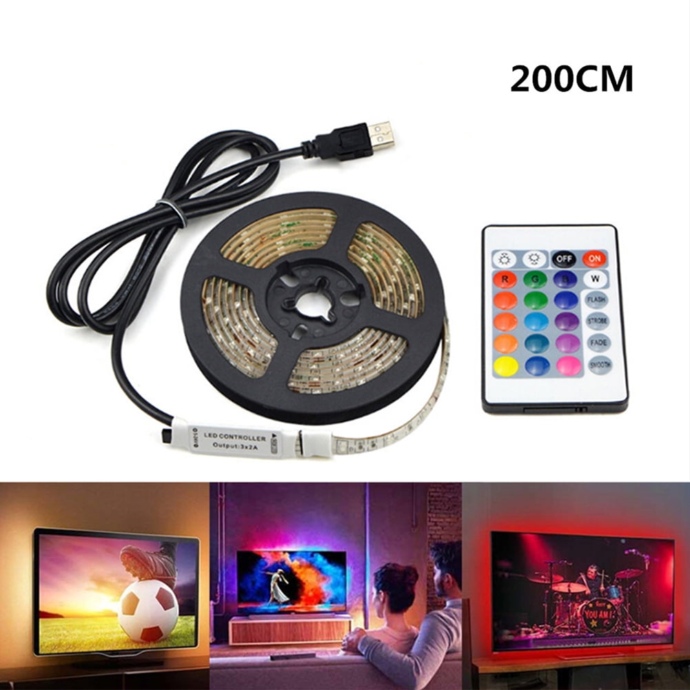 LED Strip Lights, 6.6ft RGB 120LEDs IP65 Waterproof USB 5V LED Tape Light Light Strip with 24-Key RF Remote Controller Double Sided Adhesive Flexible Led Strip Lighting for Home Kitchen