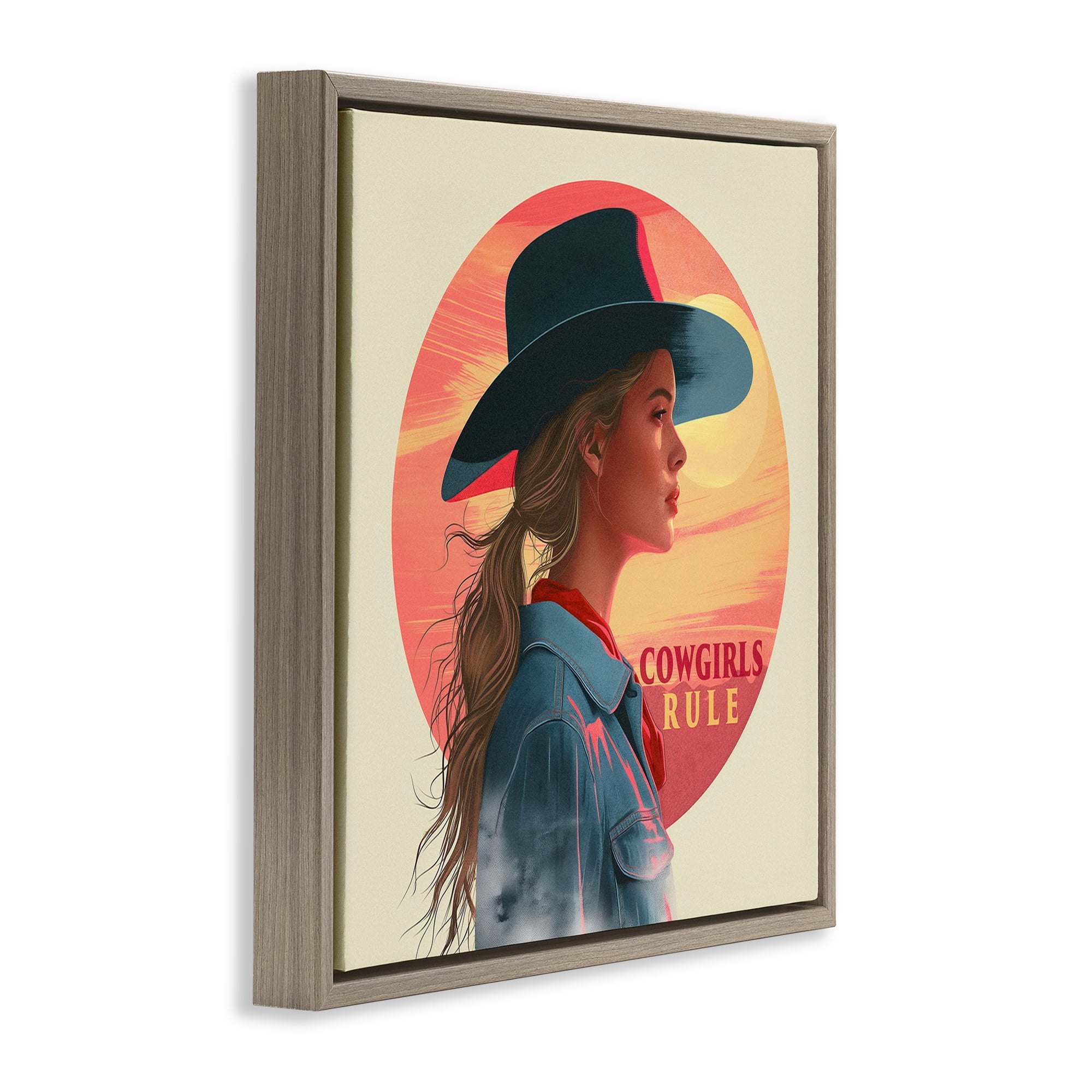 Stupell Industries Cowgirls Rule Portrait People Painting Brown Floater Framed Canvas Art Print Wall Art, 25 x 25