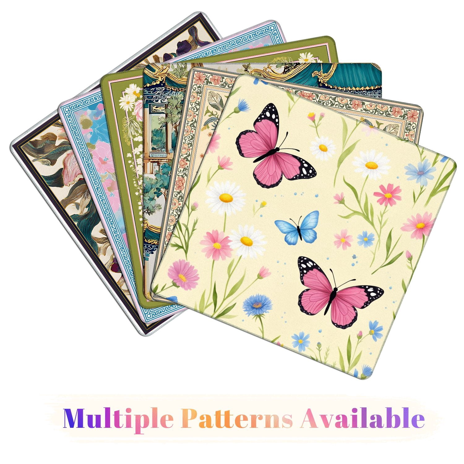Mahjong Mat 31.5" x 31.5" Pink Blue Butterflies Wildflowers Pastel Yellow Non-Slip Noise Reduction American Mahjong Tiles Table Cover for Dominoes Poker Card Board Games Gift