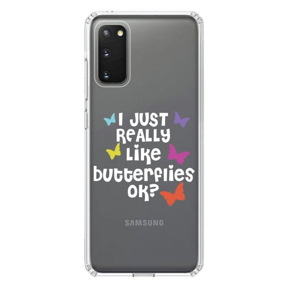 DistinctInk Clear Shockproof Hybrid Case for Galaxy S20 ULTRA / 5G (6.9" Screen) - TPU Bumper Acrylic Back Tempered Glass Screen Protector - I Just Really Like Butterflies