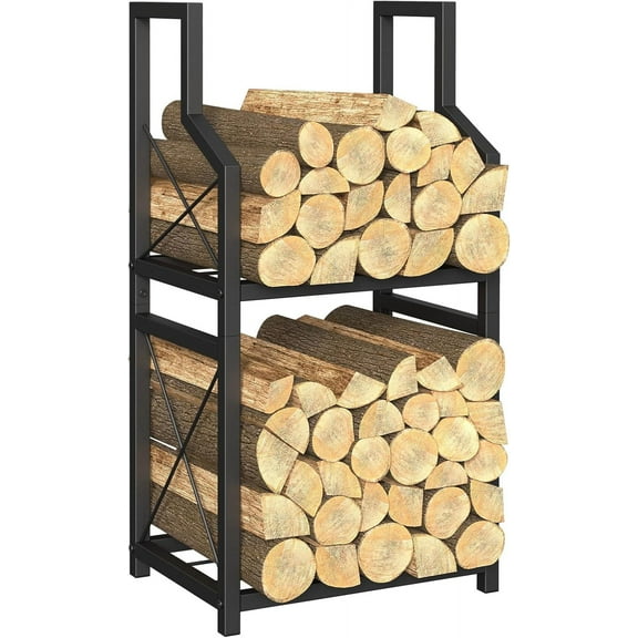 Nandae Firewood Rack Stand, Outdoor Indoor Heavy Duty Logs Holder Fireplace Tool Rack Metal Wood Pile Storage Stacker Organizer, Black