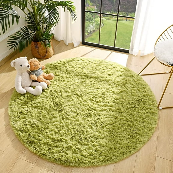 TWINNIS Round Rug Soft Fluffy Circle Rugs Shaggy Area Carpets for Bedroom, Baby Room,Nursery Room,5'x5,Green