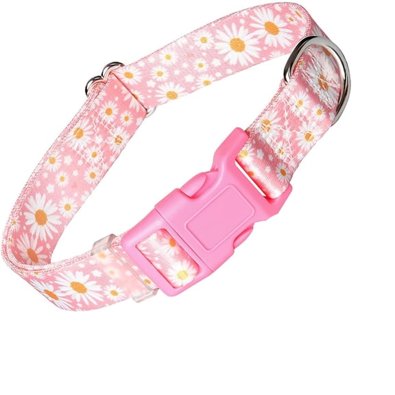 Dog Collar, Daisy Pattern Design Quick Release Buckle Soft Nylon Adjustable