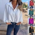 thumbnail image 2 of Ice Silk Wrinkles Shirt Lapel Lantern Long Sleeve Single Breasted Office Work Tunic Tops Casual Loose Fit Blouse Daily Wear, 2 of 8