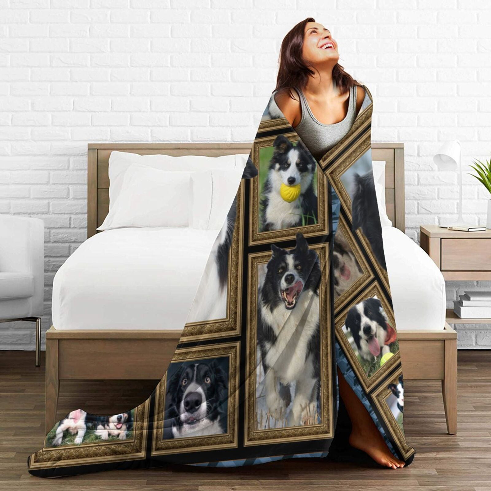 Wijzvio Border Collie Throw Blanket Soft Fuzzy Fleece Blanket For Couch Bed Living Room Decoration 60"X50"
