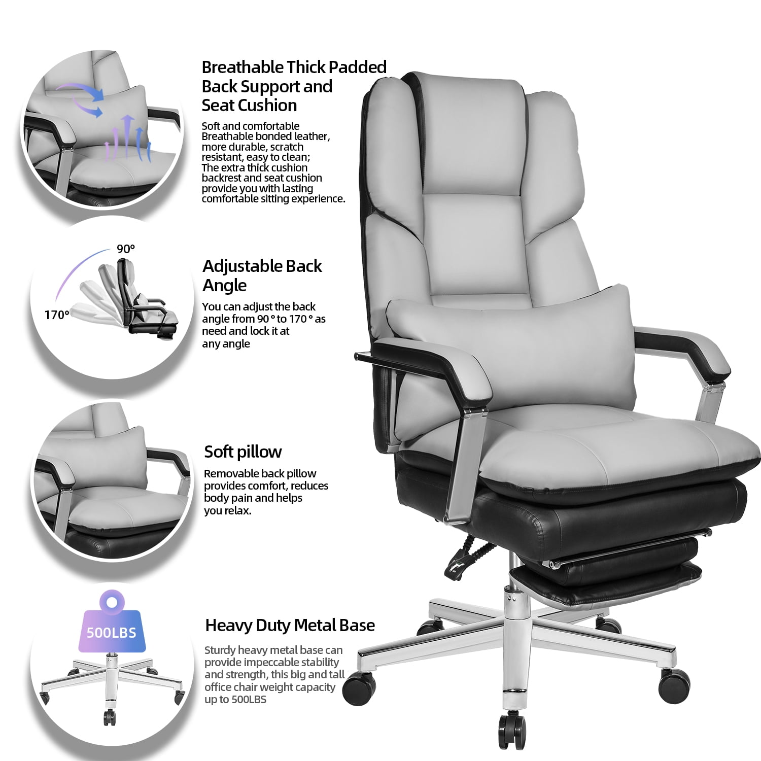 SeekFancy Reclining Office Chair with Footrest O203, Big and Tall