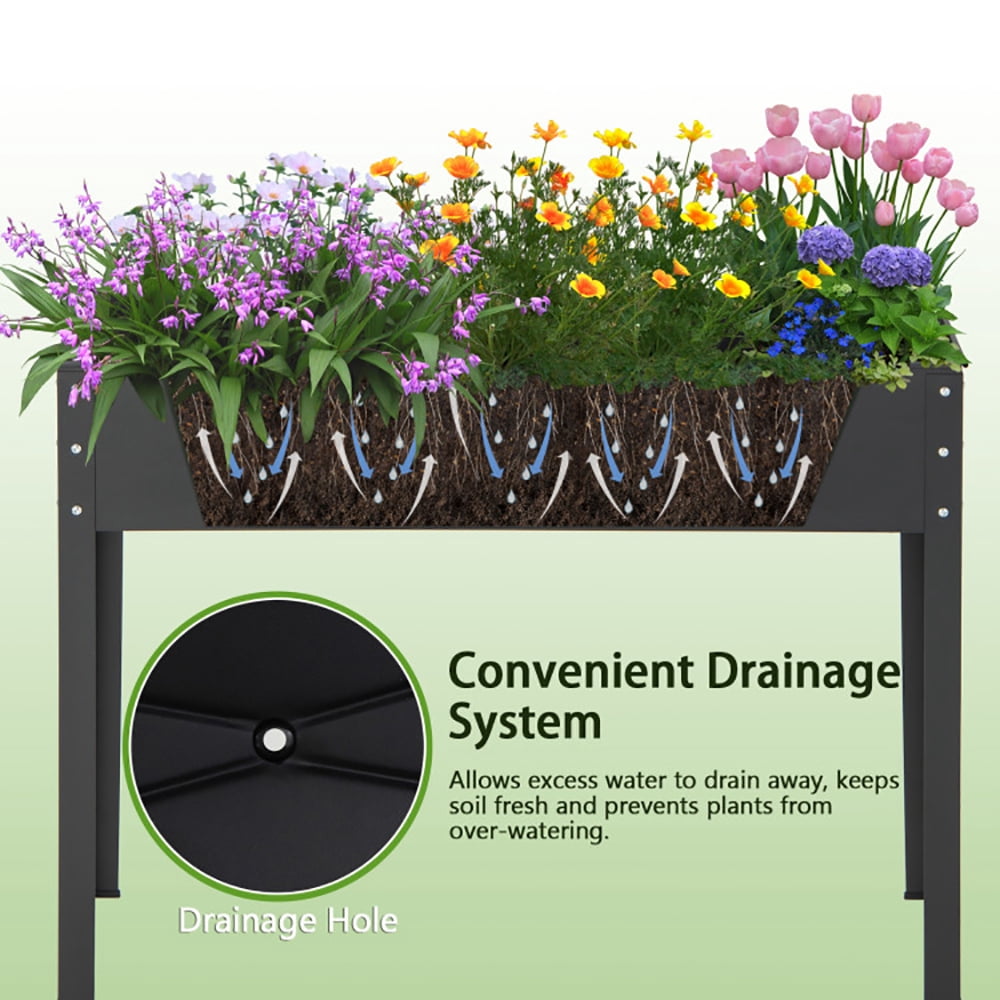 GVN Outdoor Raised Garden Bed, Yard Gardening Bed,Metal Raised Garden Bed with Legs and Drainage Hole for Vegetable Flower-40 x 11 x 31.5 inches