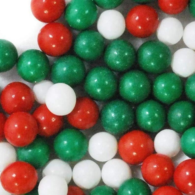 CHRISTMAS TREE PEARL MIX CAKE SPRINKLES TOPPERS SILVER RED GREEN WHITE