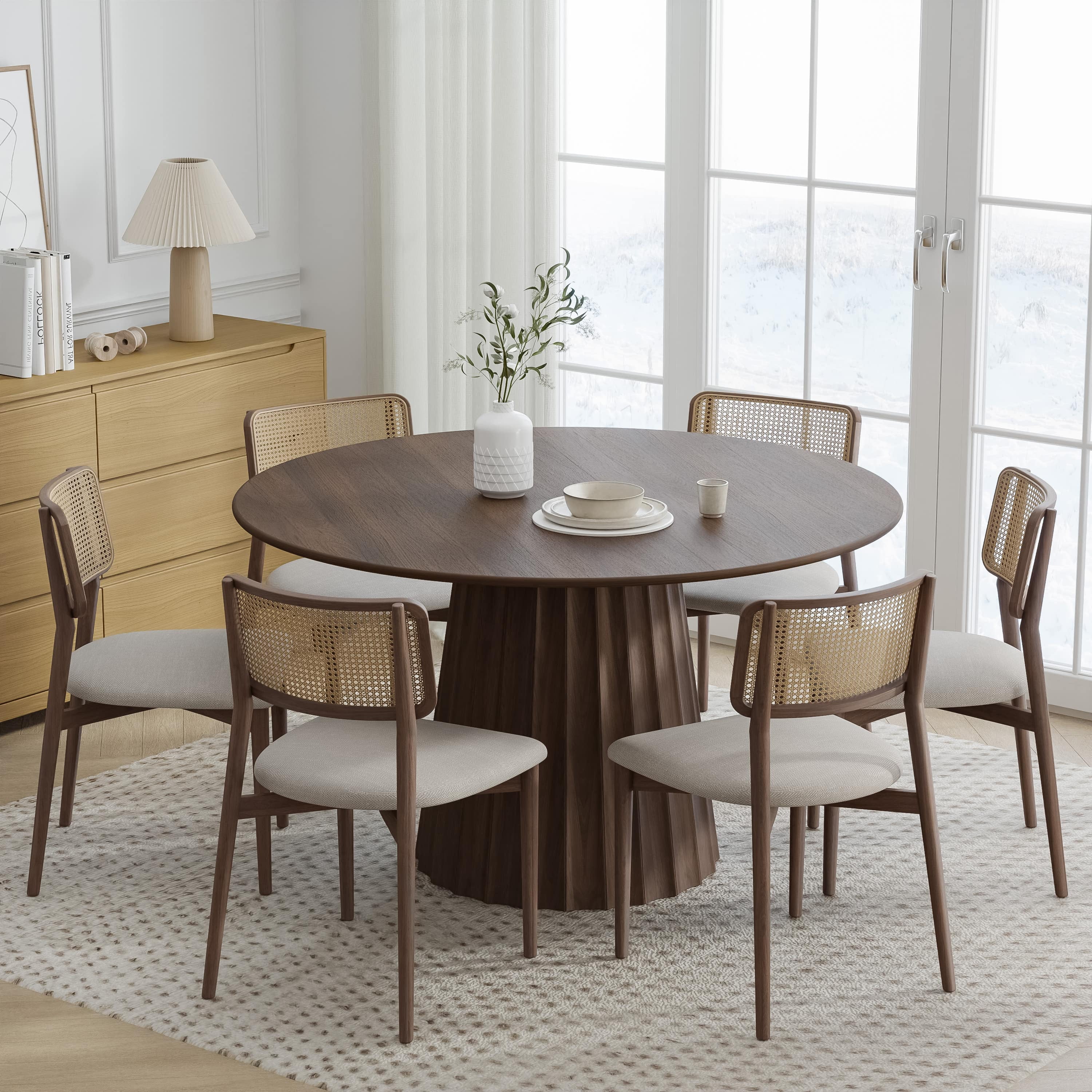 52 in. Soild Wood Walnut Dining Table Round Kitchen Table