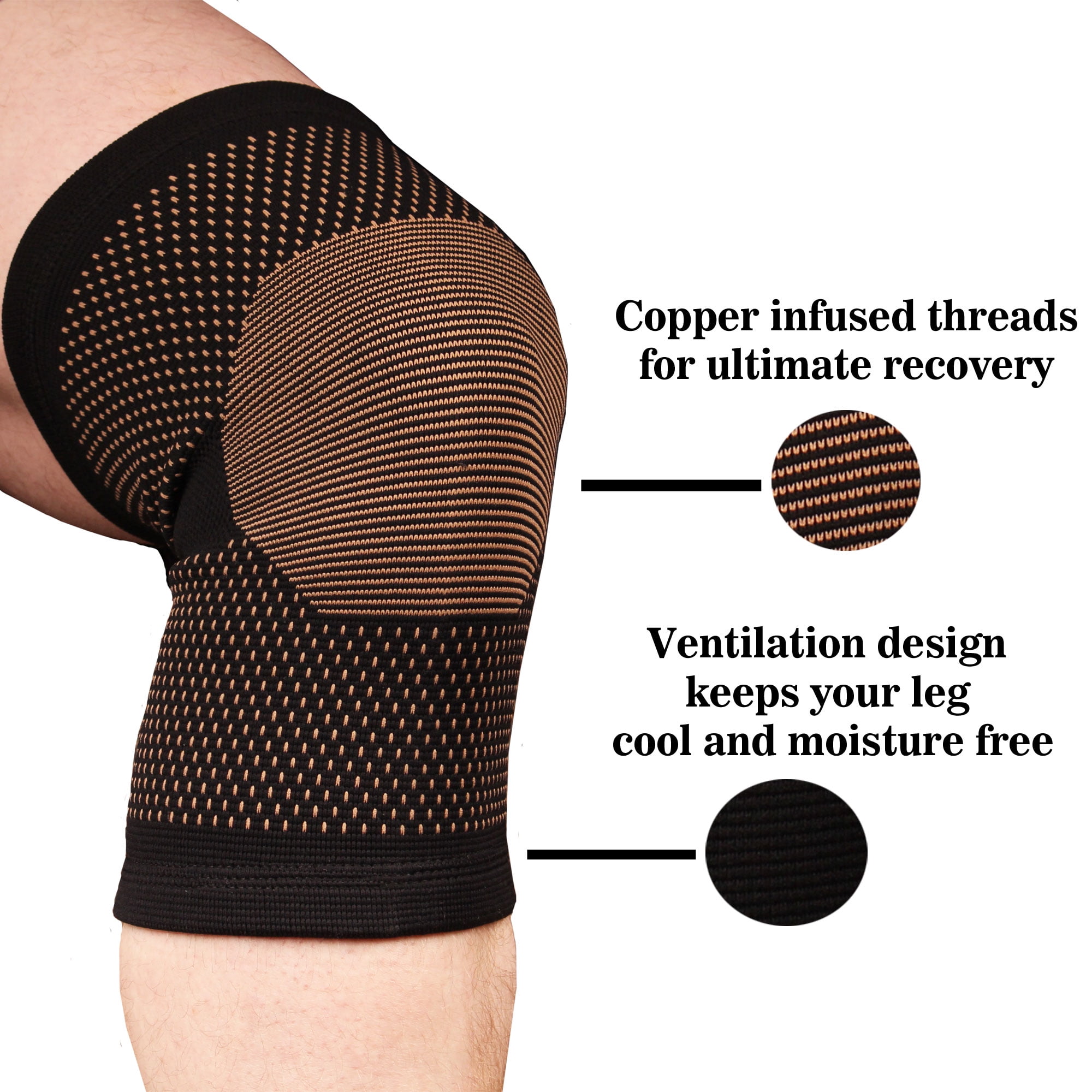 Copper D Knee Compression Sleeve Brace - Bamboo Rayon - Size L/XL - Black Copper Dots - 1 Pack