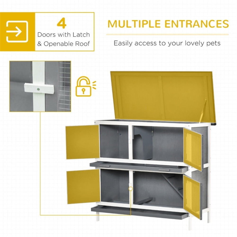 Kadyn Large Guinea Pig Cage with 2 Main Rooms, Wooden Rabbit Hutch Indoor Outdoor, Bunny Pet House for Small Animals Raised, Weatherproof Pet Cage Hutch with Litter Trays Ramp Separator, Gray Kadyn Large Guinea Pig Cage with 2 Main Rooms, Wooden Rabbit Hutch Indoor Outdoor, Bunny Pet House for Small Animals Raised, Weatherproof Pet Cage Hutch with Litter Trays Ramp Separator, Gray