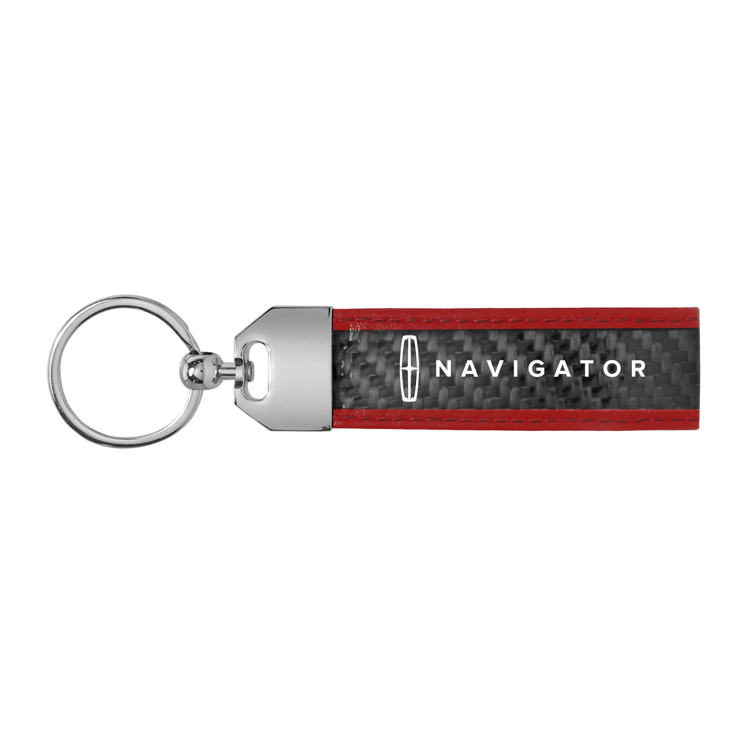 Lincoln Navigator Real Carbon Fiber Strap with Red Leather Stitching Edge Key Chain