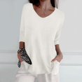 thumbnail image 2 of Women's Spring Casual 3/4 Sleeve V Neck Loose Knit Sweater Top - Solid Color Pullover - M-XXL, 2 of 5