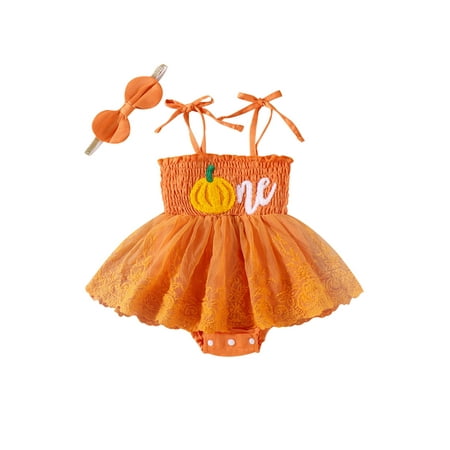 

GOODLUCKY Baby Girls Rompers Dress Halloween Clothes Bodysuits with Headband