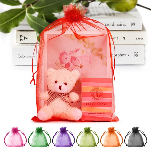 ANZNKU 100 Pack Large Organza Bags 8x12in Sheer Bags Drawstring Mesh Gift Bags for Jewelry Pouches Party Favor Christmas Bags(Red)