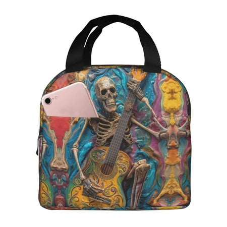 Insulated Lunch Bag for Women Men - Colorful Guitar Skull Leakproof Cooler Lunch Box for Women Men  Lunch Tote Bags for Work School Picnic Travel
