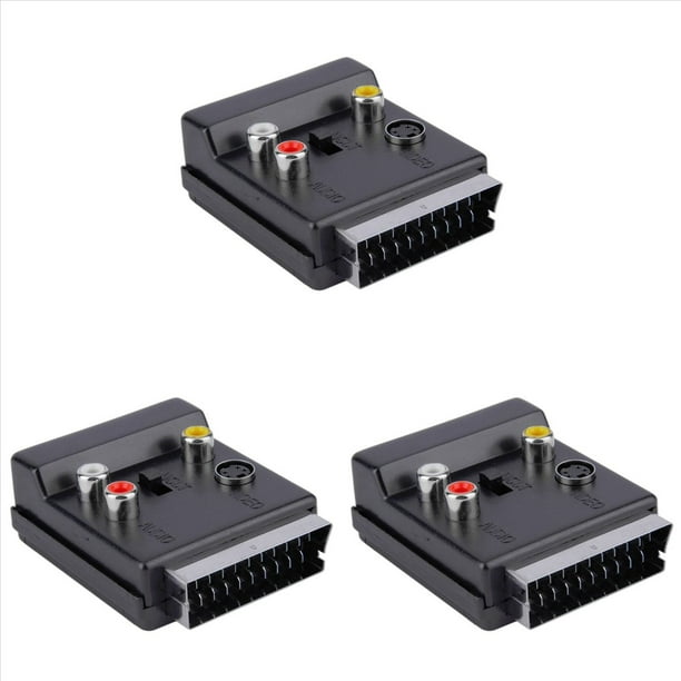 3X el Conmutable Euroconector Macho A Hembra S-Video 3 Adaptador de Audio