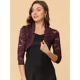 thumbnail image 2 of Cárdigan elegante con cuello con volantes pamujer, top de encogimiento de hombros con encaje floral transparente rojo S, 2 of 6