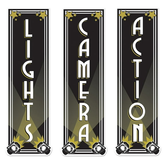 Party Central Club Pack of 36 Black and Gold Hollywood Cutout Decors 19.25"