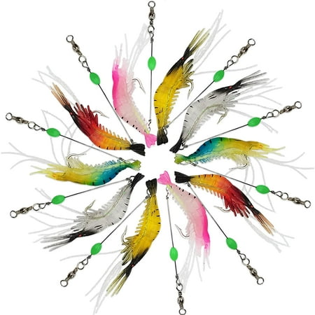 GuassLee 10pcs Plastic Shrimp Bait Set with Sharp Hook Fishing Tackles