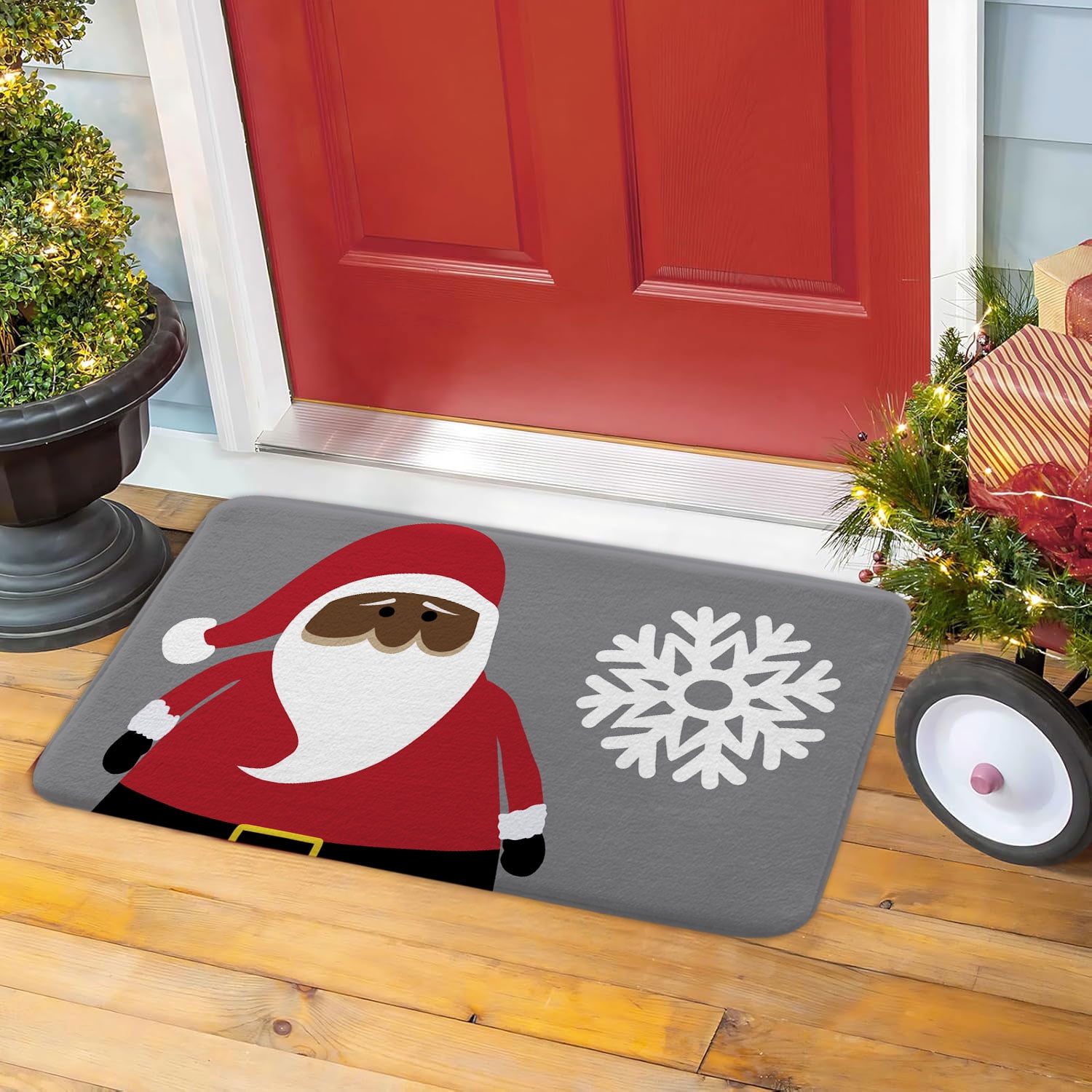 Christmas Bathroom Rugs Mat, Xmas Santa Claus Bath Mat with Non-Slip Backing, Winter New Year Holiday Floor Mat Decor for Indoor Outdoor Living Room Bathtub 19X31IN Grey