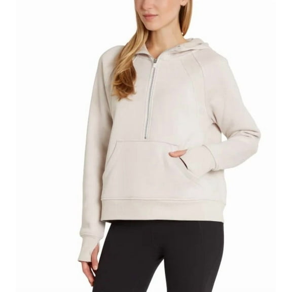 Danskin Ladies' Size XL (16) Half Zip Hoodie, Tan (Moonbeam)