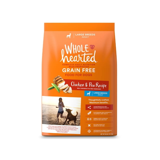 WholeHearted Libre de Granos Alimento Natural para Perro Adulto Raza Grande Receta Pollo y Chícharo 18 kg WholeHearted Pollo y Chícharo