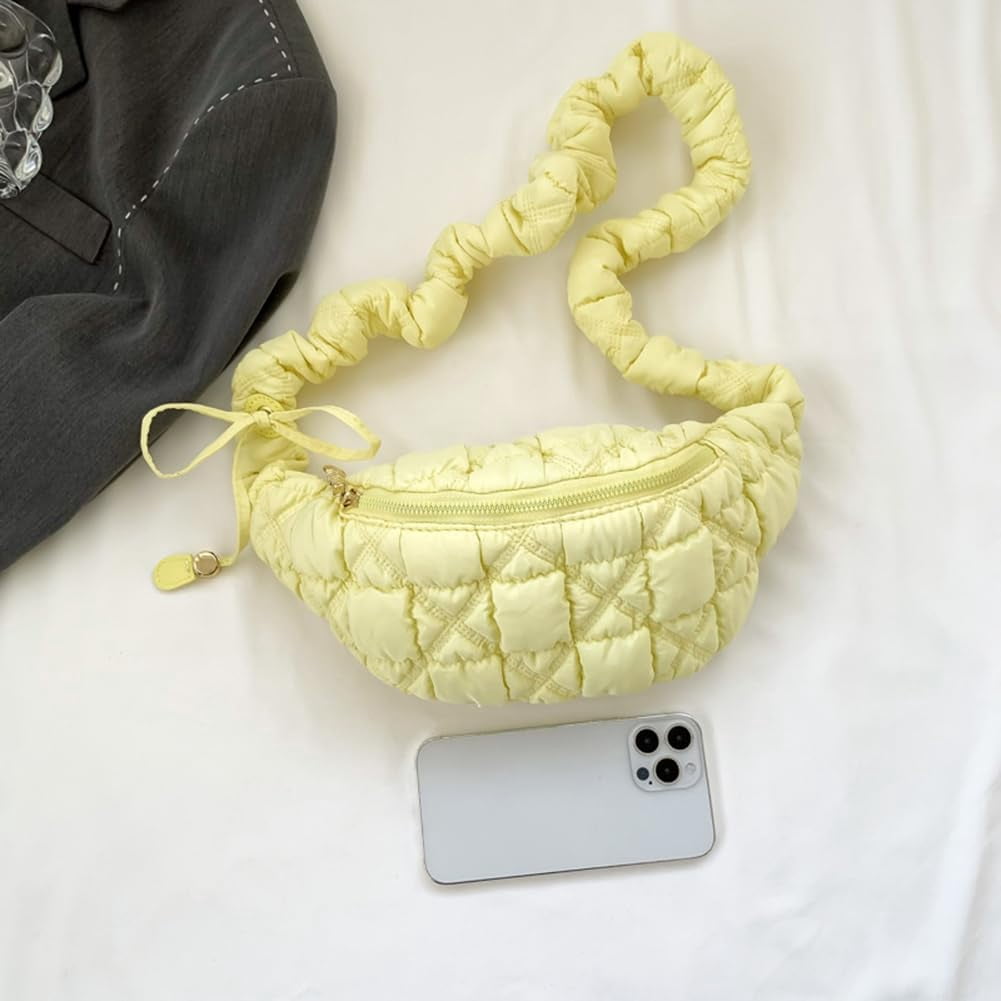 CAILDANL Quilted Crossbody Sling Bag Puffer Crossbody Fanny Pack Waist Bag Nylon Puffy Shoulder Bag Quilted Padding Crossbody Purse for Women
