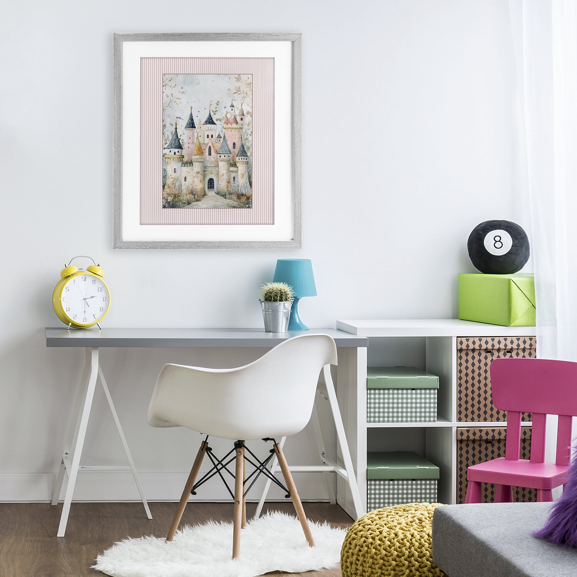 Stupell Industries Enchanted Dreams Castle Gray Framed Print Under Glass, design by Christine Simpson Art