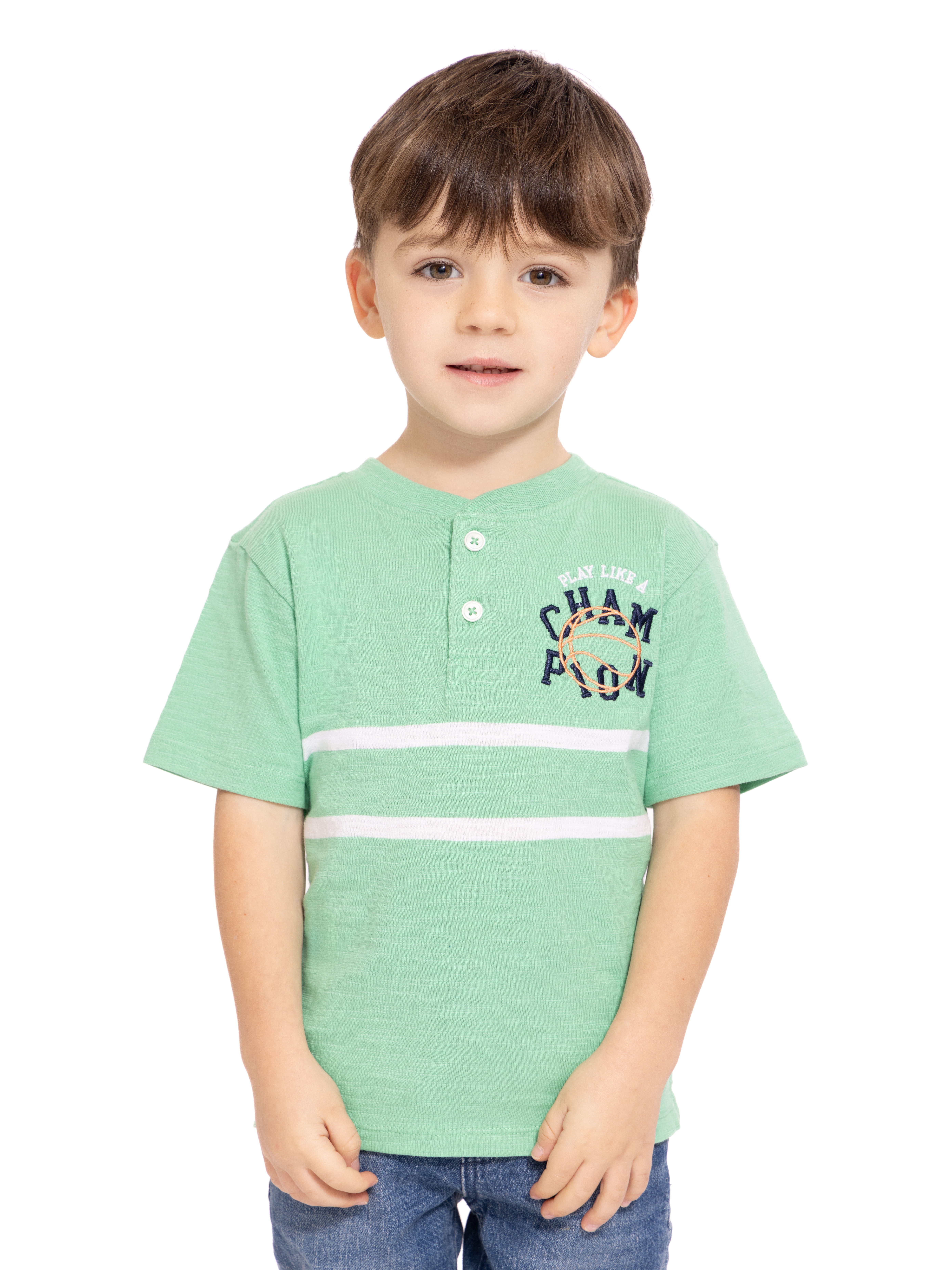 Wonder Nation Toddler Boy's Short Sleeve Striped Henley T-Shirt, Sizes 12M-5T