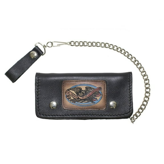 Eagle & American Pride Bifold Chain Wallet for Men and Women, Cowhide Leather Motorcycle Biker Wallet with Anti-Theft Steel Chain, Black & Brown ID Card Holder Trucker Wallet with Snap Closure