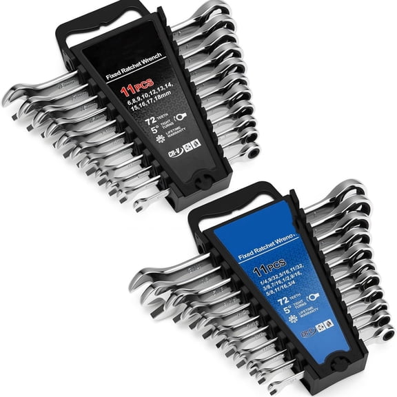 22 PCS Ratcheting Wrenches Set, Combination Wrenches Set SAE & Metric Standard, 1/4" to 3/4" and 6-18mm Size, CR-V Steel, 12 Points 72-Teeth