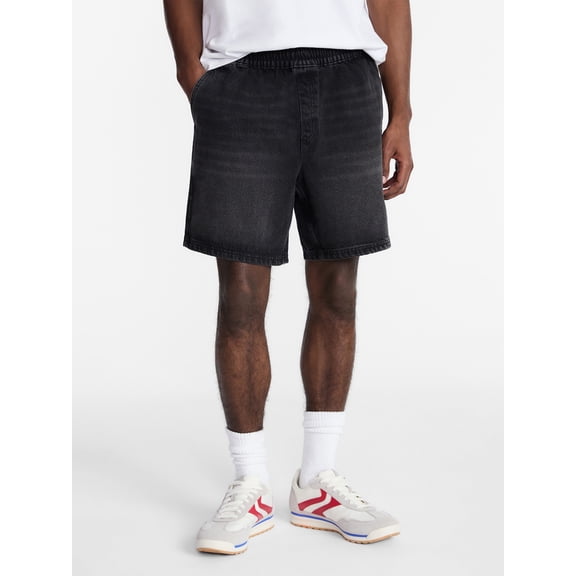 No Boundaries Denim Shorts with Elastic Waist, 100% Cotton, 7" Inseam, Men's XS-5XL