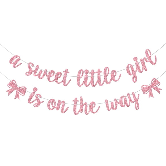 A Sweet Little Girl is on the Way Banner, Sweet Girl Baby Shower Decorations, Welcome Baby Girl, Bow Themed Baby Shower Birthday Party Decorations, Pink Glitter