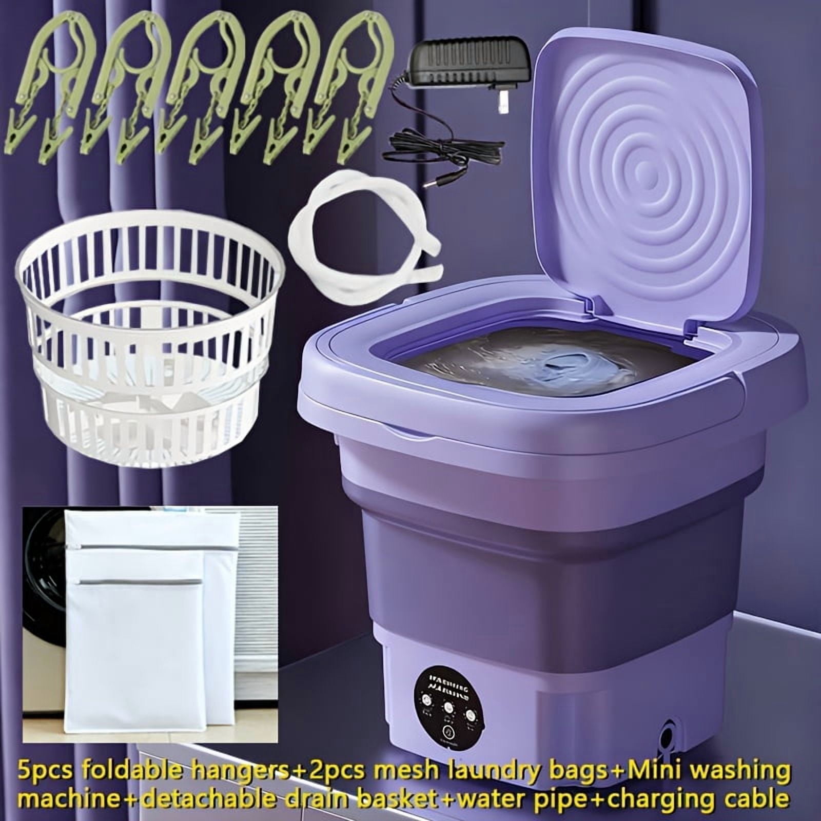 2.11gal High Capacity Mini Foldable Washing Machine - 3 Modes Deep Cleaning, Soft Spin Dry for Socks, Clothes, Towels, Delicate Items (Purple)