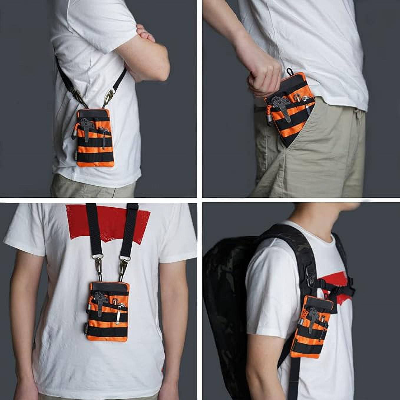 VIPERADE VE3-P Pocket Organizer Pouch, EDC Pocket Organizer Men with DIY Patches Area, EDC Organizer Pouch with 4 Tool Storage EDC Pouch for Flashlight, Pocket Knife, EDC Pen, EDC Gear -Orange