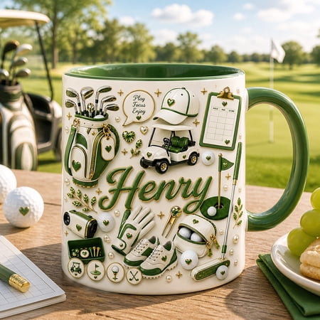 3D Effect Golf Mug , Personalized Golf Mug, Custom Name Golf Coffee Mug, Golfer Gift for Him, Golf Lover Mug, Golf Bag Cup