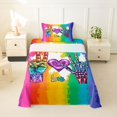 thumbnail image 2 of Manfei Watercolor Rainbow Twin Sheets, Modern Street Art Bedding, Orange Blue, 3-Piece, 1 Flat Sheet, 1 Fitted Sheet and 1 Pillowcase, 2 of 6