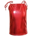 thumbnail image 3 of YOUYEDIAN Girls Shiny Metallic Sequin Spaghetti Straps Tops Kids Lace Up Sleeveless Y2K Streetwear T-Shirts Dancewear Tees (Red, 3-4 Years), 3 of 4