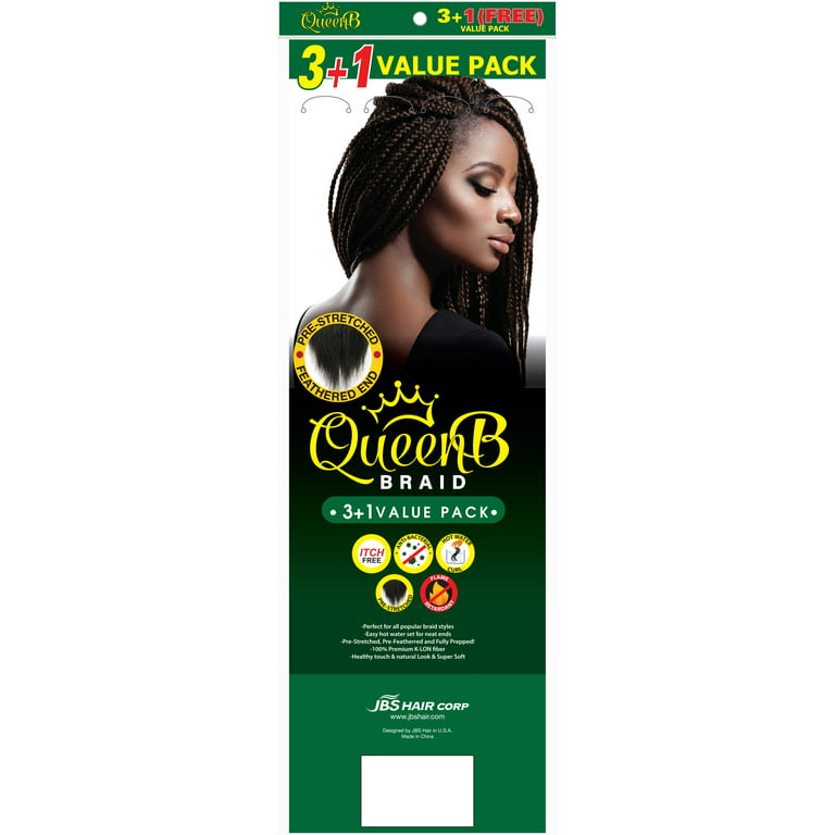 Urban Beauty Queen B Pre-Stretched Braiding Hair 4X Pack, 50 inch