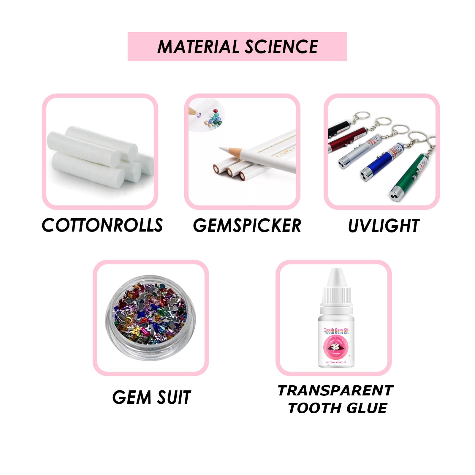 Alvantor DIY Tooth Gem Kit with UV Glue & Lamp, Dental Jewelry Set for Sparkling Smile, Hip Hop Style, 0.35fl.oz