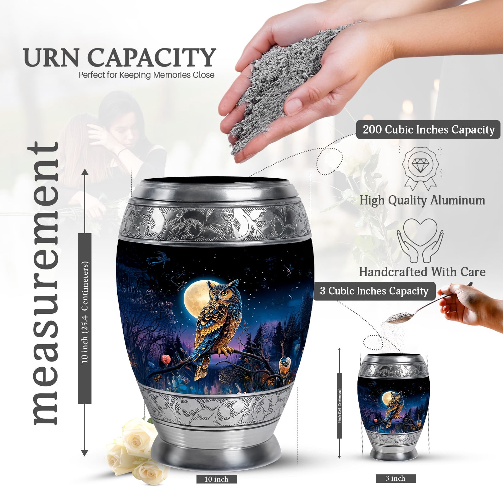 KARYLIZ Owl Urns for Human Ashes Adult Man - Cremation Urn for Women & Men Ashes - Small Funeral for Human Ashes Keepsake - Cremation for Man - Funeral Keepsakes for Male & Female (3inch)