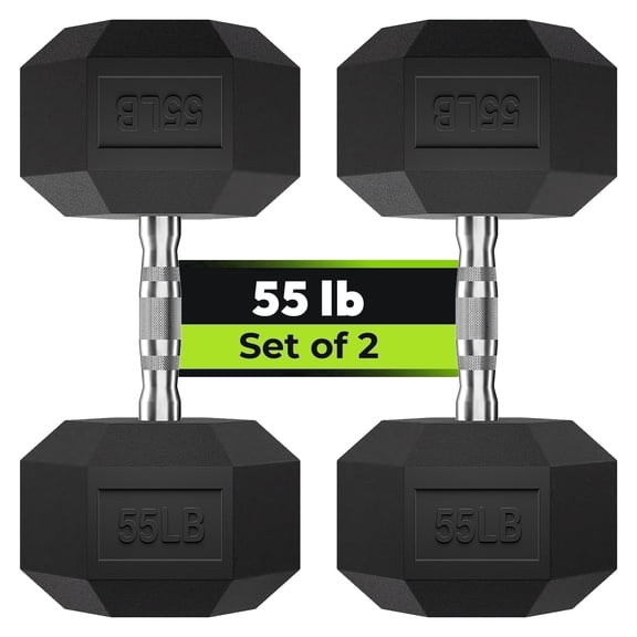 Hex Dumbbell Rubber Encased Dumbbell Strength Training Hex Dumbbell, Hand Weight For Workout & Exercise/Pair of 55LB