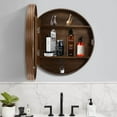thumbnail image 2 of 19.68 Inch Round Bathroom Mirror Cabinet, Natural Wood Mirror Dressing Cabinet, Round Mirrors for Wall Decor, Walnut Color, 2 of 7