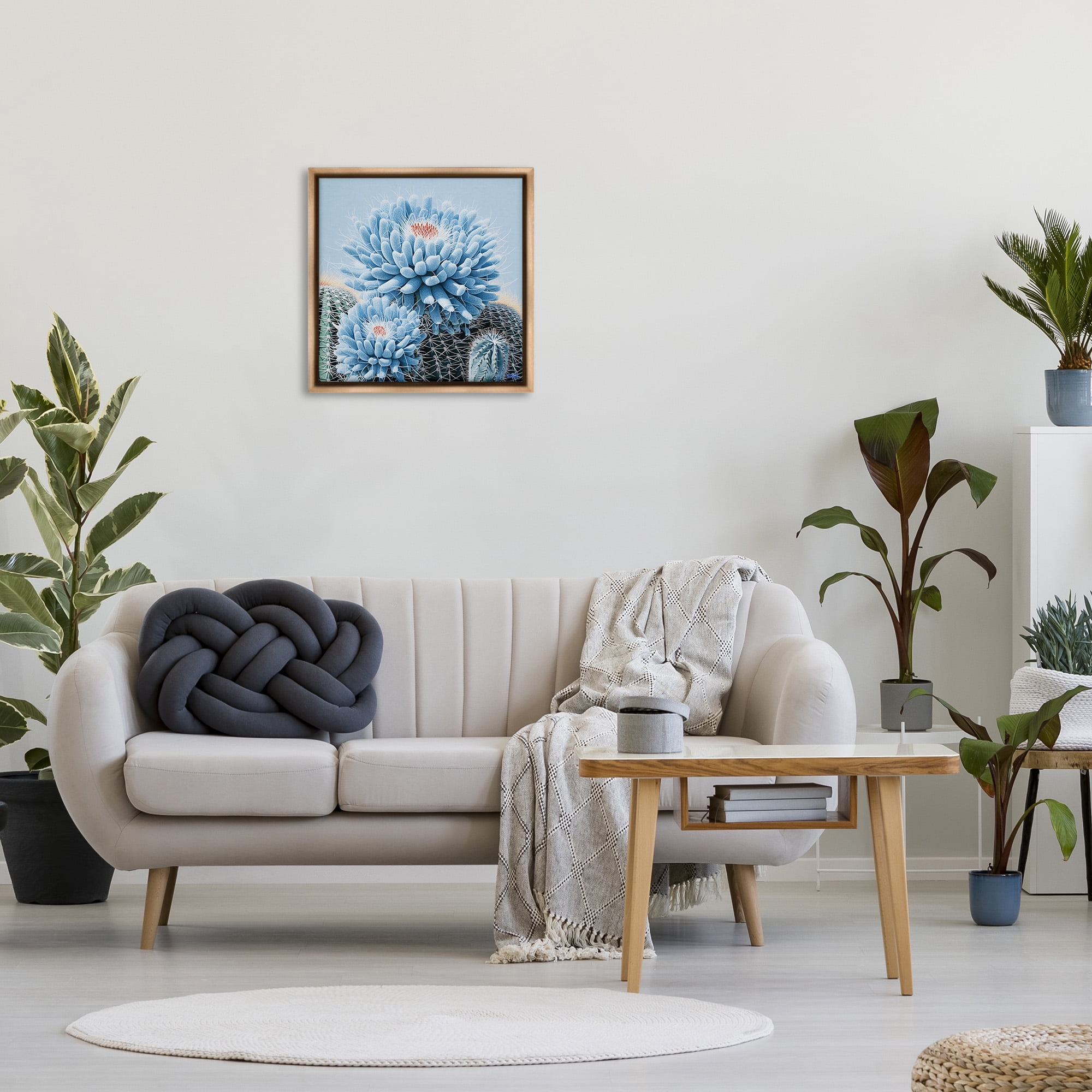 Stupell Industries Blue Cactus Botanicals Botanical & Floral Painting Brown Floater Framed Canvas Art Print Wall Art, 25 x 25