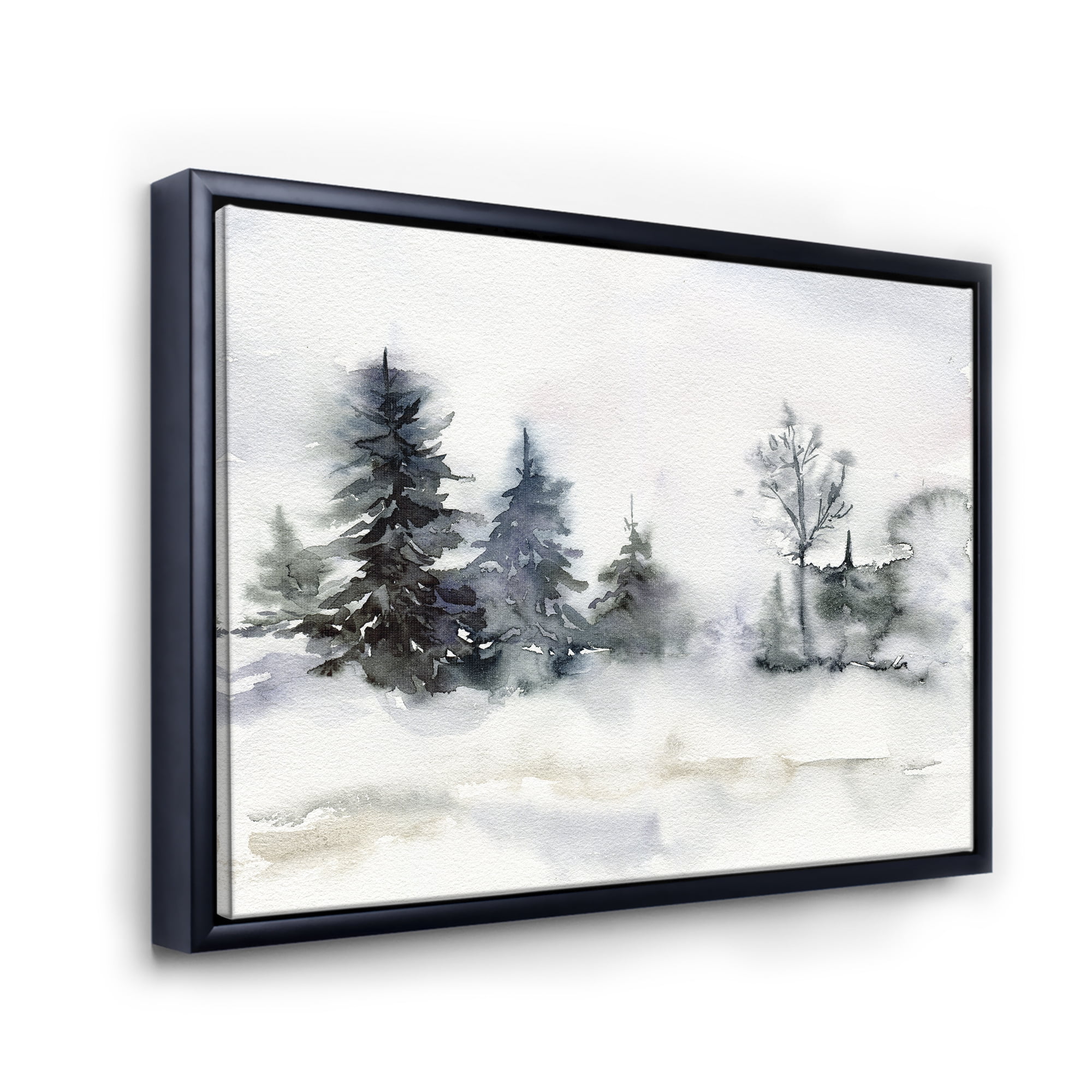 Christmas Minimalistic Snow and Forest Landscape 20 in x 12 in Framed Painting Canvas Art Print, by Designart