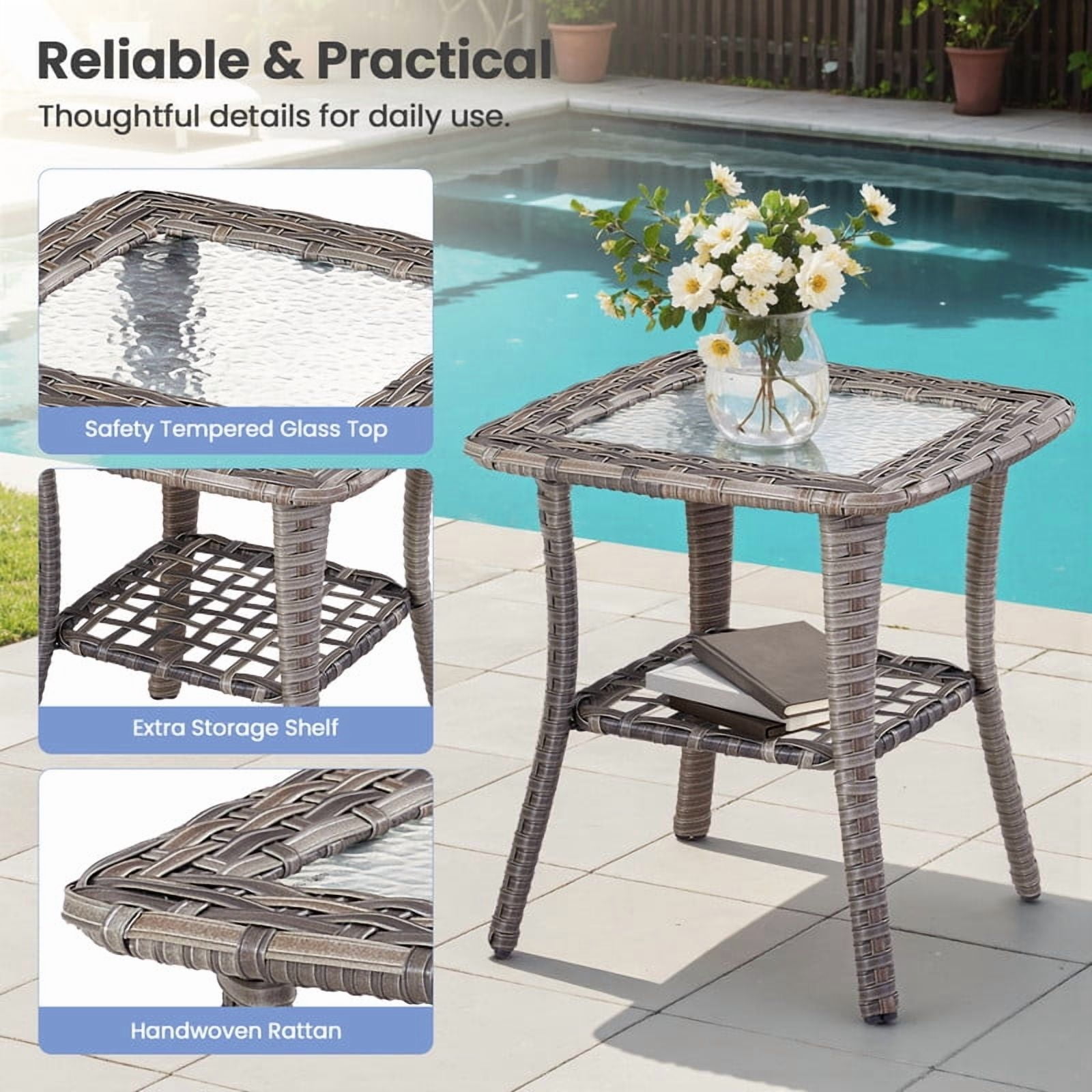 PARKWELL 6 Piece Outdoor Patio Swivel Glider Chair Set,All-Weather Rattan Conversation Set with Swivel Rocking Chair and Side Table,4-Seat Furniture Sets for Deck, Backyard,Gray/Navy