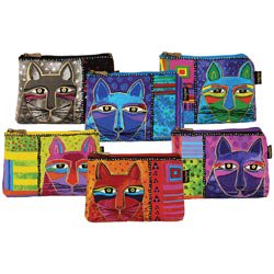 Laurel Burch Cosmetic Bag Zipper Top Assortment 9.25"X6.75"-Whiskered Cats