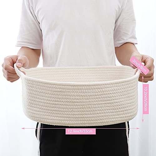 Grey ABenkle Rope Storage Basket 13.5''x 10''x 5'' Cotton Woven Dog Cat Toy Bins Cube Soft Baskets with Handles Decorative Shelves Closet Organizing for Nursery Laundry Bedroom Bathroom 