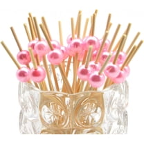 Minzimin 100 Counts Pearl Cocktail Picks, 4.7 Inch Long Bamboo Fancy Toothpicks for Appetizers, Decorative Christmas New Year Holiday Party Food Drink Garnish Fruit Kabob Skewer Sticks